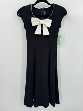 Rock Steady Black Stretch Dress with Bow Bodycon Coquette Mod Romantic Sz Small